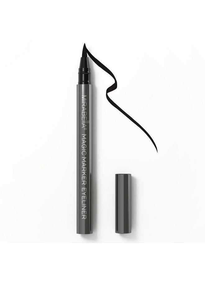 Mirabella Black Magic Marker Waterproof Liquid Eyeliner, Long-Lasting Smudge-Proof Matte Black Eyeliner with Felt Brush-Tip for Precise Controlled Application and Antioxidants Vitamin C and E