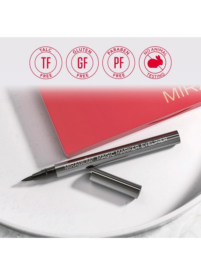 Mirabella Black Magic Marker Waterproof Liquid Eyeliner, Long-Lasting Smudge-Proof Matte Black Eyeliner with Felt Brush-Tip for Precise Controlled Application and Antioxidants Vitamin C and E