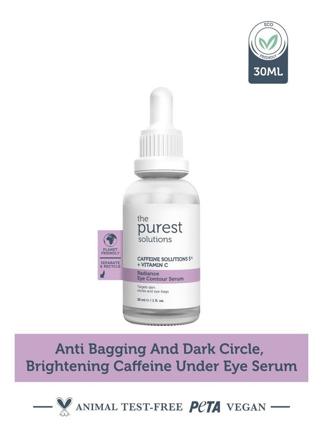 The Purest Solutions Radiance Eye Contour Serum (Caffeine Solutions 5% + Vitamin C) - Bright & Rested Appearance - Skin Tone Difference Reduction - Under-Eye Bag Care - Vegan | Cruelty Free (1 fl. oz)