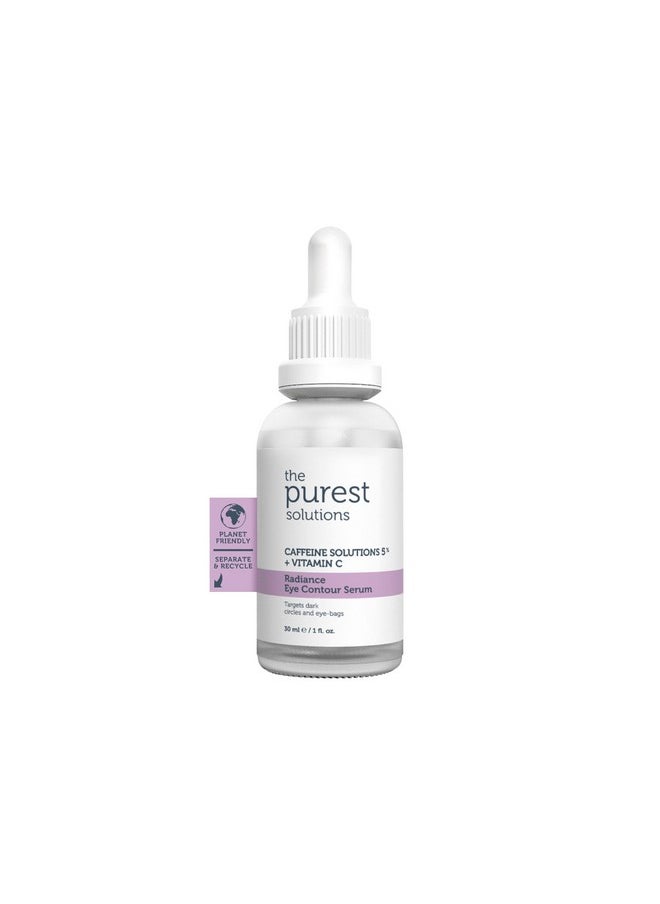 The Purest Solutions Radiance Eye Contour Serum (Caffeine Solutions 5% + Vitamin C) - Bright & Rested Appearance - Skin Tone Difference Reduction - Under-Eye Bag Care - Vegan | Cruelty Free (1 fl. oz)