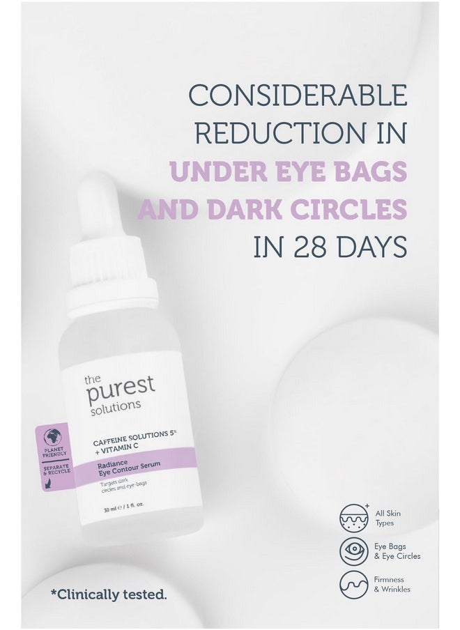 The Purest Solutions Radiance Eye Contour Serum (Caffeine Solutions 5% + Vitamin C) - Bright & Rested Appearance - Skin Tone Difference Reduction - Under-Eye Bag Care - Vegan | Cruelty Free (1 fl. oz)