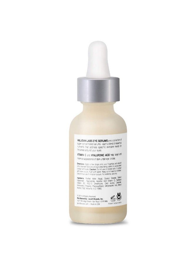 Valjean Labs Brighten Eye Serum with Vitamin C + Hyaluronic Acid | Helps Minimize Dark Circles and Even Skin Tone | Paraben Free, Cruelty Free, Made in USA (1 oz)