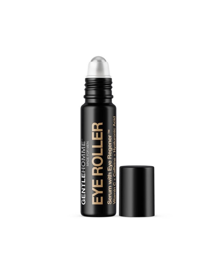 Hyaluronic Acid & Caffeine Eye Roller Serum for Men with Vitamin C - Made in USA - Depuffing Eye Roller Ball for Dark Circles & Puffiness - Mens Day & Night Anti-Aging Under Eye Serum Roller - 10ml