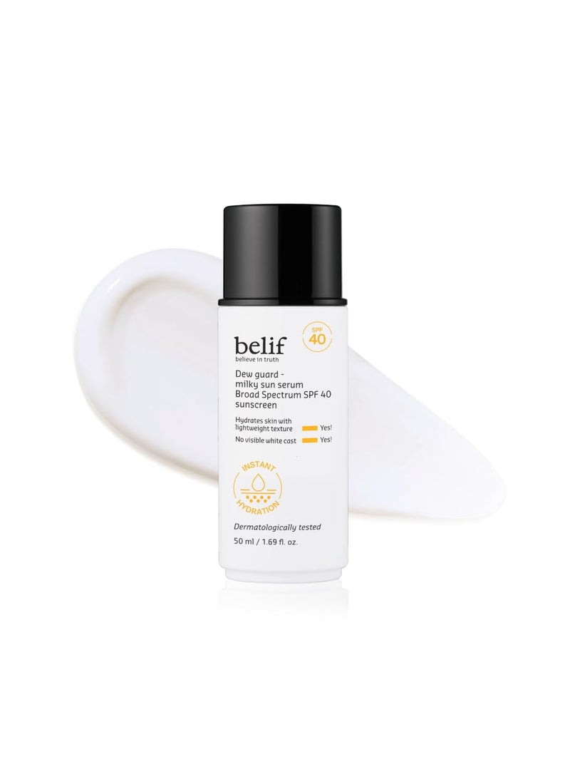 belif Dew Guard Milky Sun Serum SPF 40 - Niacinamide + Hyaluronic Acid, Invisible & Hydrating, Non-comedogenic, Korean Sunscreen, 1.69 fl. oz