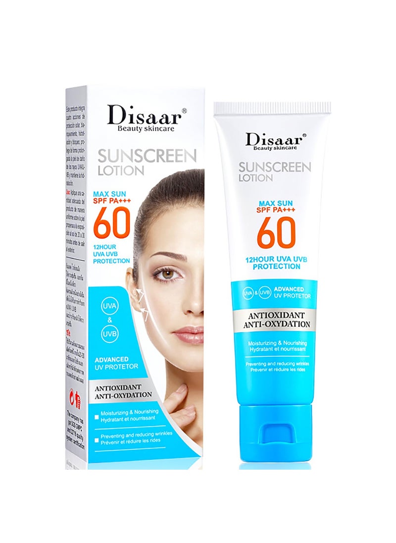 Sunscreen Lotion SPF 60 PA+++ UVA/UVB UV Protection Antioxidant Moisturizing Skin Nourishing Hydration 50ml / 1.69fl.oz