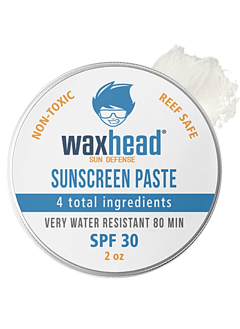 Waxhead Zinc Oxide Sunscreen Face for Nose, Reef Safe SPF 30, Pure Zinc Sunscreen Paste, Waterproof for Swimming Surfing Lifeguard, Biodegradable Natural Non-Toxic Cream Travel Strong (White 2oz Tin)