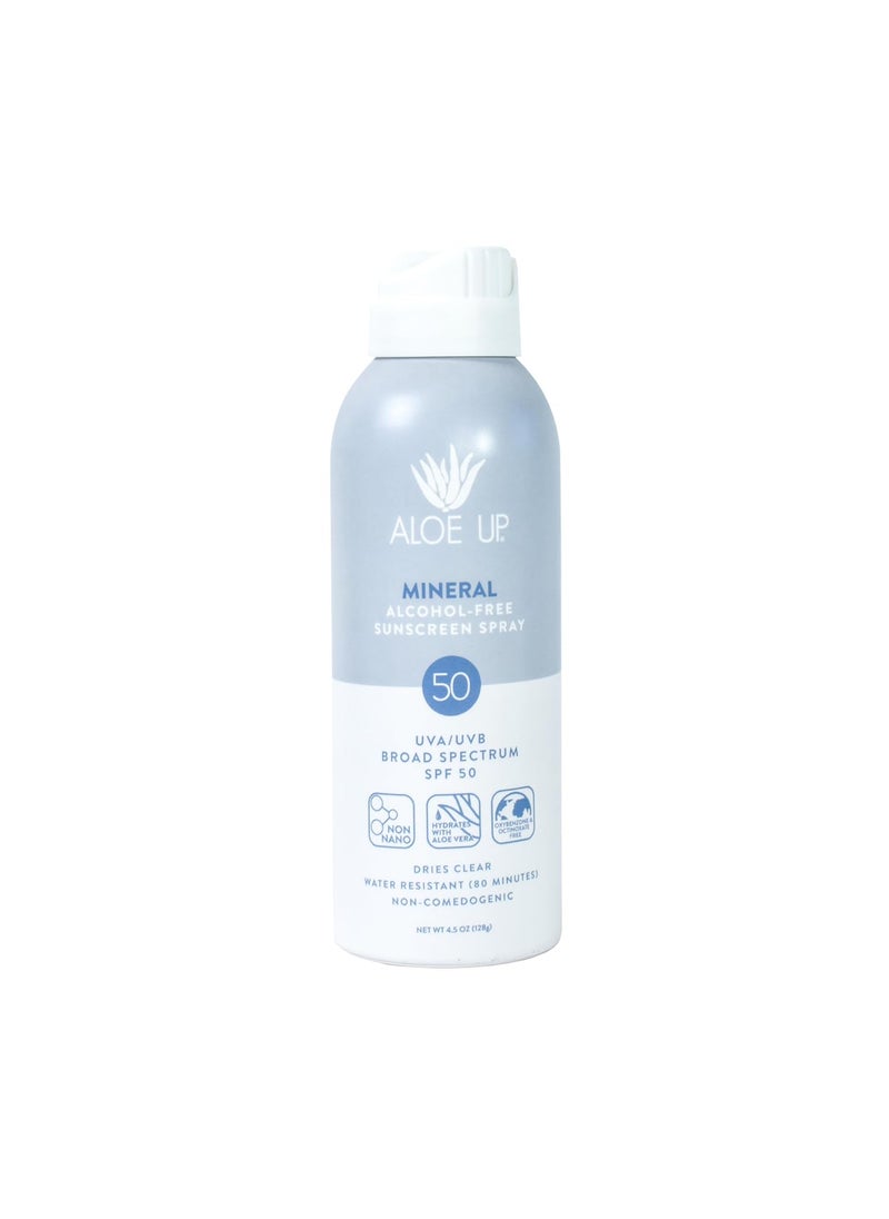 Aloe Up Continuous Mineral Sunscreen Spray SPF 50- Alcohol-Free Broad Spectrum UVA/UVB Sunscreen Protector for Face and Body - With Gen2 Zinc Oxide and Aloe Vera - Dries Clear - Reef Safe - 4.5 Oz