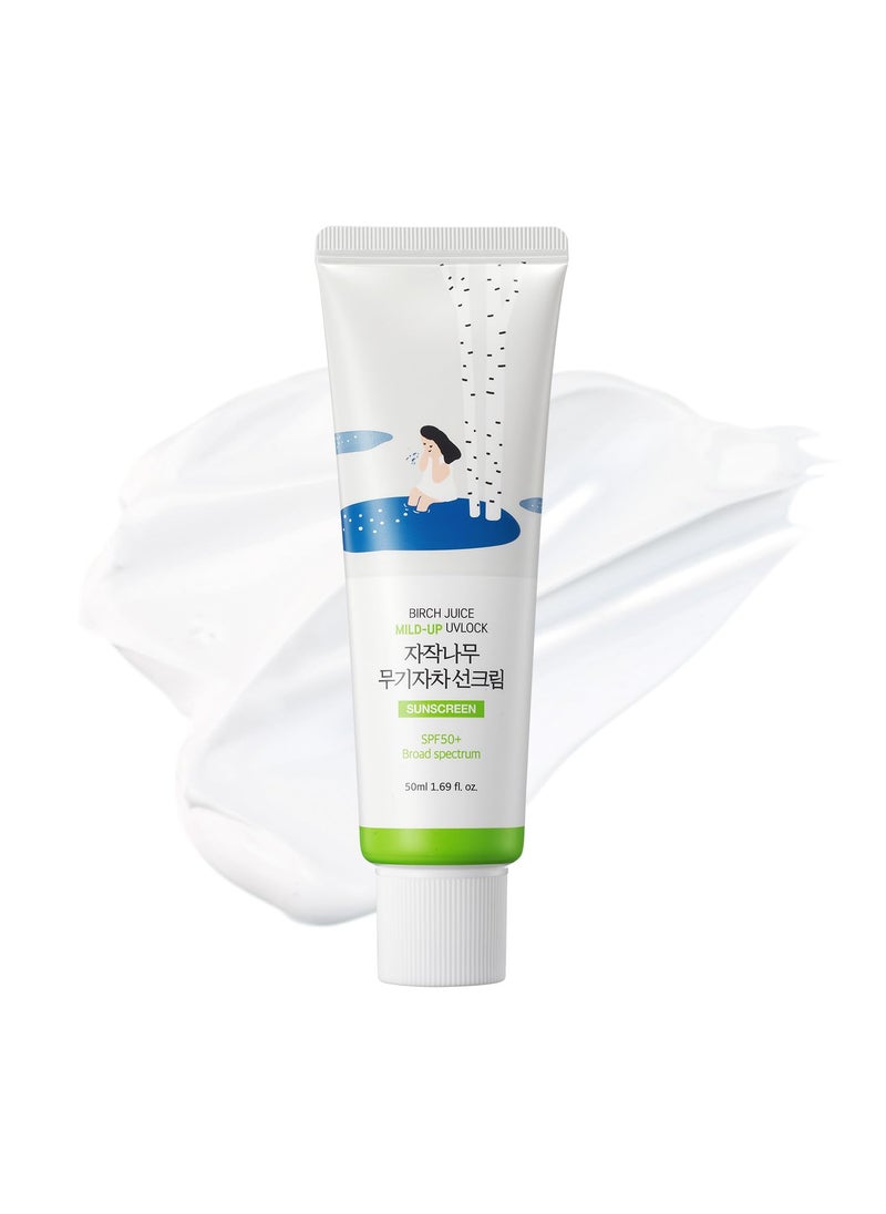 ROUND LAB Birch Juice Mild-up Sunscreen UV LOCK 1.69 Fl Oz SPF 50+ broad spectrum, Mineral Zinc Oxide Sunscreen for Sensitive Skin, Control Oil and Sebum, Ocean Friendly-Reef Safe, Korean Sunscreen