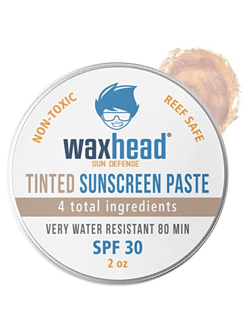 Waxhead Tinted Zinc Oxide Sunscreen Face, SPF 30 Reef Safe Non-Toxic Sunscreen Surf Zinc Sunblock, Travel Waterproof for Swimming, Lifeguard, Sports, Organic Sun Block Colored Face Scar (Tint 2oz Tin)