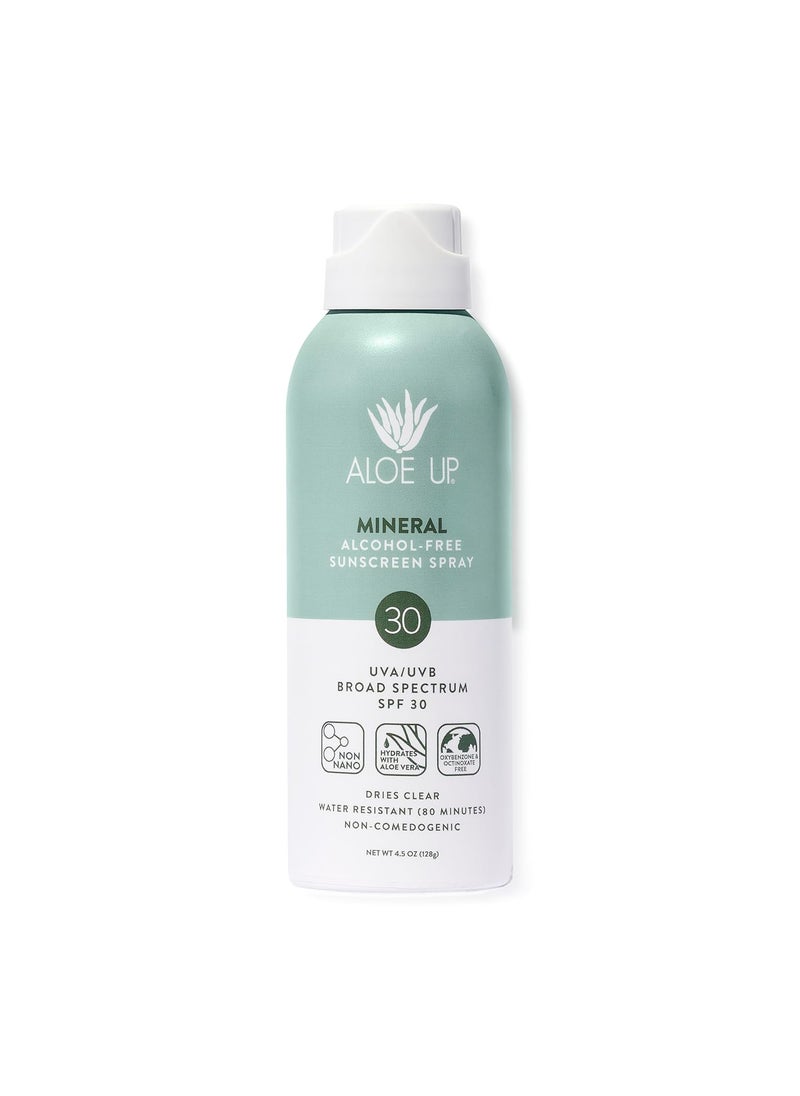 Aloe Up Continuous Mineral Sunscreen Spray SPF 30 - Alcohol-Free Broad Spectrum UVA/UVB Sunscreen Protector for Face and Body - With Gen2 Zinc Oxide and Aloe Vera - Dries Clear - Reef Safe - 4.5 Oz