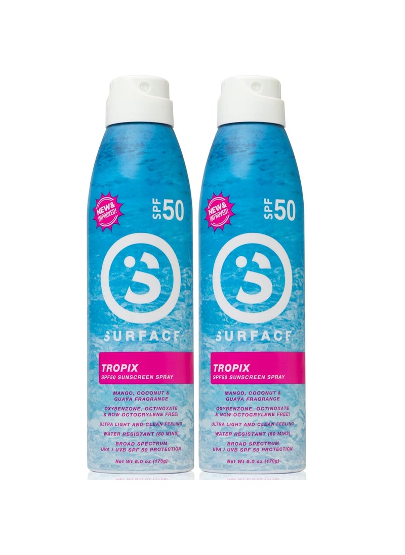 Surface TROPIX Sheer Touch Spray Sunscreen, Water Resistant, UVA/UVB Broad Spectrum, Fast Drying Protection, PABA Free - 6oz - SPF 50-2 PACK