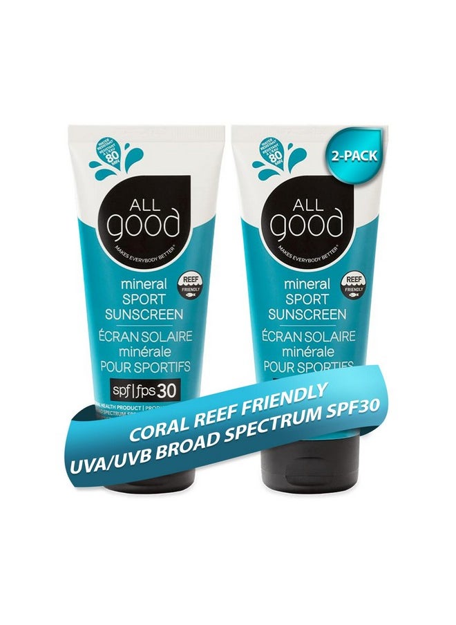 All Good Sunscreen - Sport Mineral Sunscreen Lotion, Reef Friendly, SPF 30+ for Face & Body, Water & Sweat Resistant, 2-pack (3 oz)
