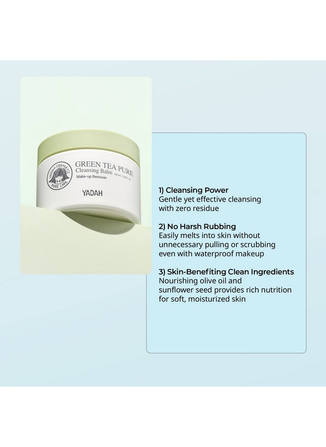YADAH Green Tea Cleansing Balm (3.38fl oz) - Makeup Remover, Moisturizing, Residue-Free. Korean Skin Care. Vegan, Hypoallergenic.