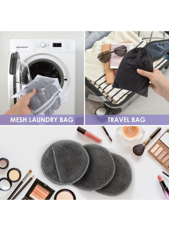 SUNLAND Reusable Makeup Remover Pads for Face,Eye,Lips 16 Pack Microfiber Face Cleansing Gloves Washable with Laundry Bag and Travel Bag Rounds Toner Pads (Round 3.15inchx16, Dark Grey)