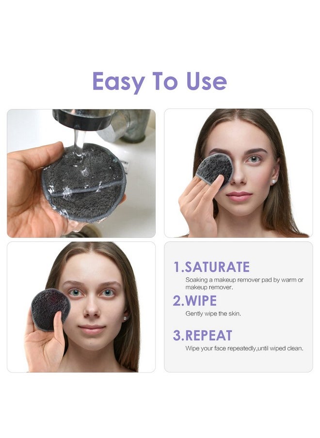 SUNLAND Reusable Makeup Remover Pads for Face,Eye,Lips 16 Pack Microfiber Face Cleansing Gloves Washable with Laundry Bag and Travel Bag Rounds Toner Pads (Round 3.15inchx16, Dark Grey)