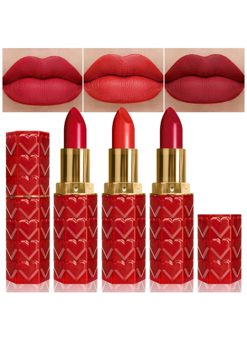 evpct 3Pcs Dark Deep Light Bright Ruby Red Matte Lipstick Set for Women Red Matte Silky Velvet Listick Waterproof Long Lasting Smudge Proof 24 hour Lip Stain Makeup matte lipstick 24 hours original 5