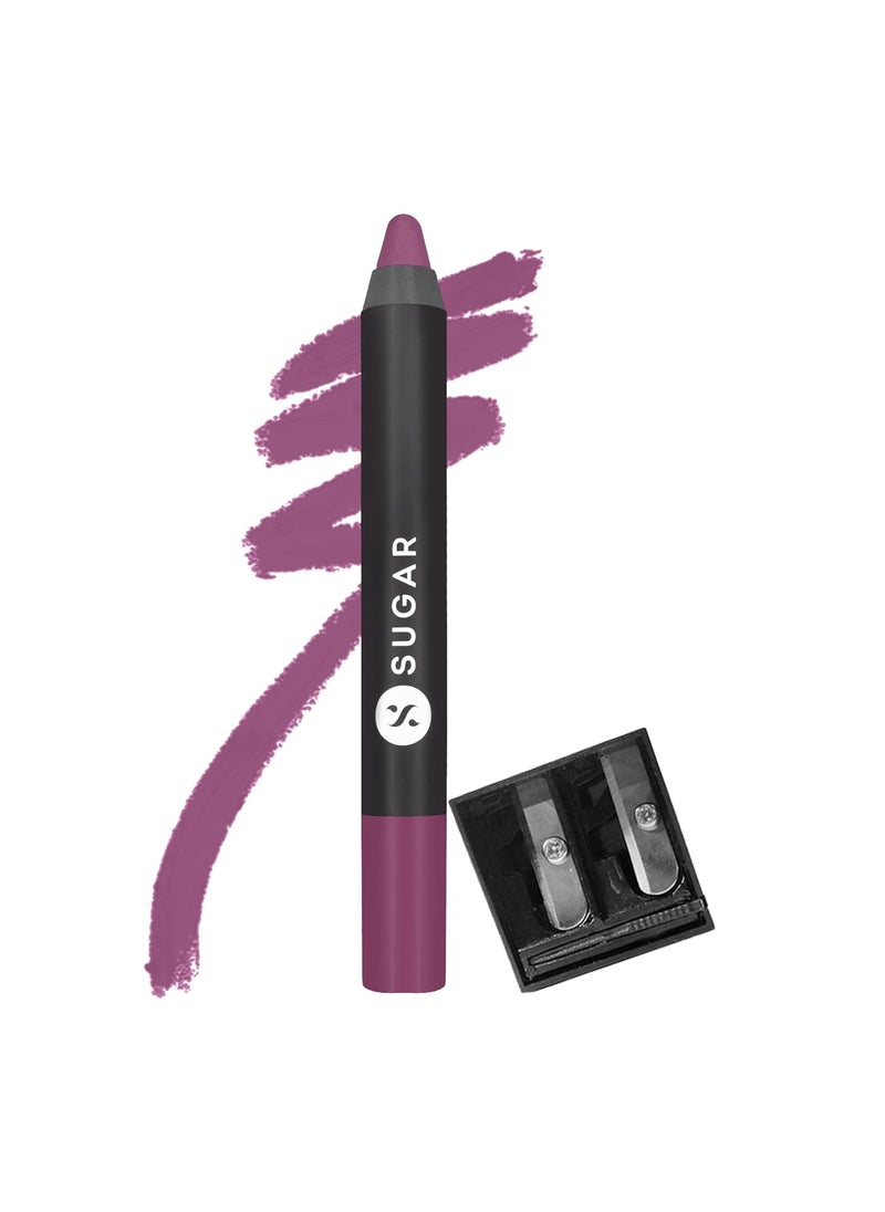 SUGAR Cosmetics Matte As Hell Crayon Lipstick - 15 Stephanie Plum (Plum Mauve) with Sharpener Highly Pigmented, Creamy Texture, Long Lasting Matte Finish