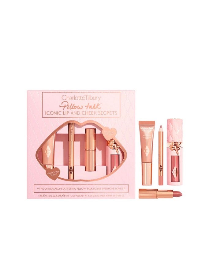 Charlotte Tilbury Pillow Talk Lip Secrets holiday Set - Matte Revolution Lipstick Full Size, Lip Cheat Liner, Collagen Lip Bath Plumper, Jewel Lips Lip Gloss