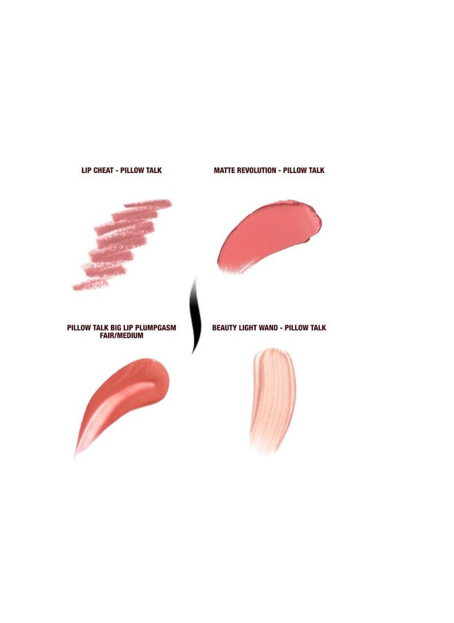 Charlotte Tilbury Pillow Talk Lip Secrets holiday Set - Matte Revolution Lipstick Full Size, Lip Cheat Liner, Collagen Lip Bath Plumper, Jewel Lips Lip Gloss