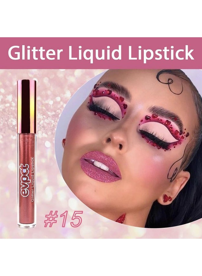evpct 1Pcs Plum Red Matte to Glitter Liquid Lipstick Lip Set Kit, Long Lasting Matte Diamond Glitter Lipstick Waterproof, Colorful Sparkly Glossy Metallic Shimmer Sparkle Lip Gloss for Women 15#