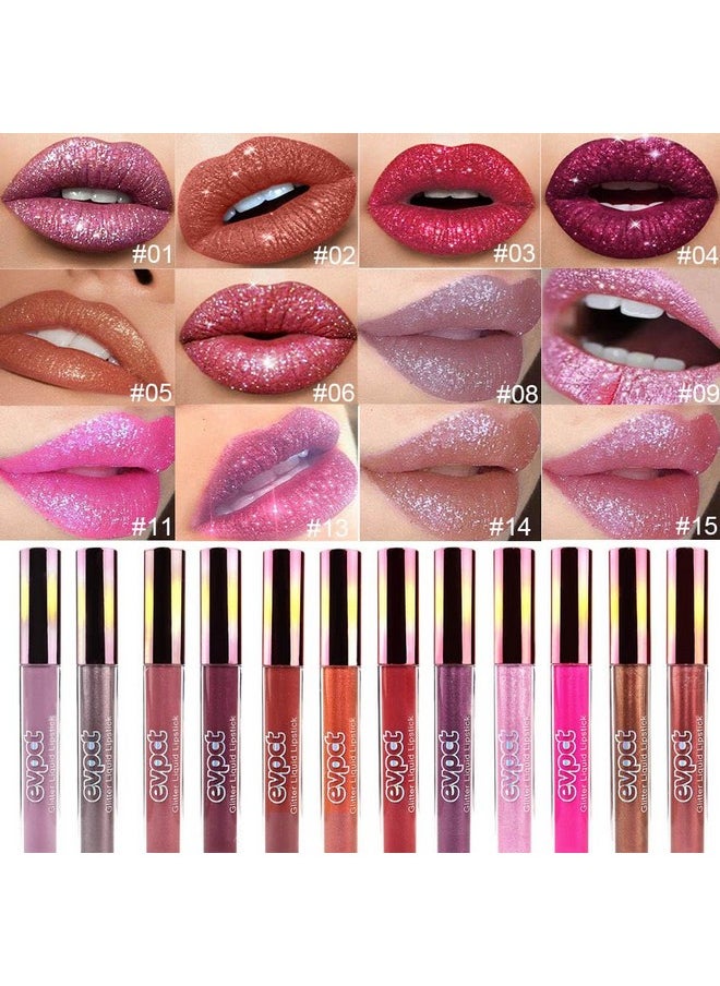 evpct 1Pcs Plum Red Matte to Glitter Liquid Lipstick Lip Set Kit, Long Lasting Matte Diamond Glitter Lipstick Waterproof, Colorful Sparkly Glossy Metallic Shimmer Sparkle Lip Gloss for Women 15#