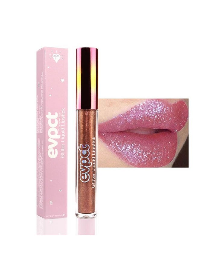 evpct 1Pcs Plum Red Matte to Glitter Liquid Lipstick Lip Set Kit, Long Lasting Matte Diamond Glitter Lipstick Waterproof, Colorful Sparkly Glossy Metallic Shimmer Sparkle Lip Gloss for Women 15#