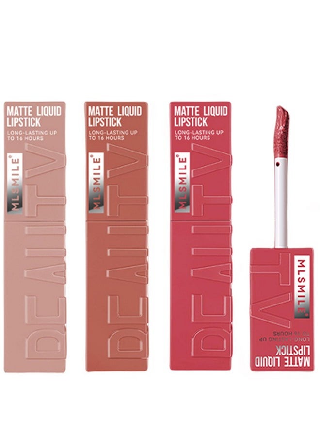 KTouler 3 Colors Matte Liquid Lipstick Set, Velvet Smooth Nude Lip Gloss, Waterproof Moisturizing Long Lasting Highly Pigmented Matte Lip Stain with Gift Box (A)