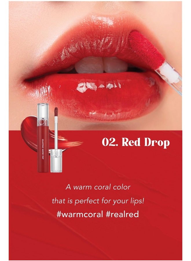 [rom&nd] Glasting Water Tint 8 colors | Vivid color, Glossy Finish, Long-lasting, moisturizing, Highlighting, Natural-beauty | Lip Tint for Daily Use, K-beauty | 4g/0.14oz No.02 RED DROP