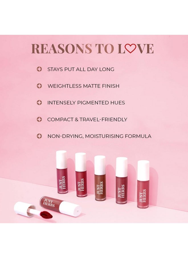 Just Herbs Organic Liquid Lipstick Kit Set of 5, Hydrating & Lightweight Lip Color - Paraben & Silicon Free - 1.6 fl oz. (Deeps & Reds)