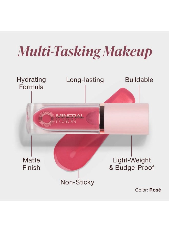 Mineral Fusion 2-in-1 Lip & Cheek Stain Rose, 0.10 fl oz, Rosey Pink hydrating, long-lasting, matte lip and cheek color