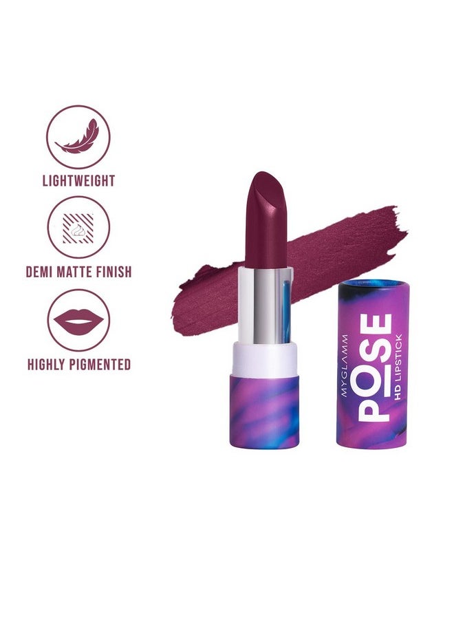 MyGlamm POSE HD Lipstick-Merlot (Red)-4 gm | Matte Lipstick | Enriched with Moringa oil & Vitamin E | Long-lasting & Moisturising