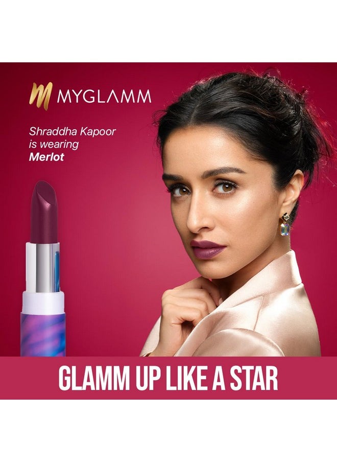 MyGlamm POSE HD Lipstick-Merlot (Red)-4 gm | Matte Lipstick | Enriched with Moringa oil & Vitamin E | Long-lasting & Moisturising