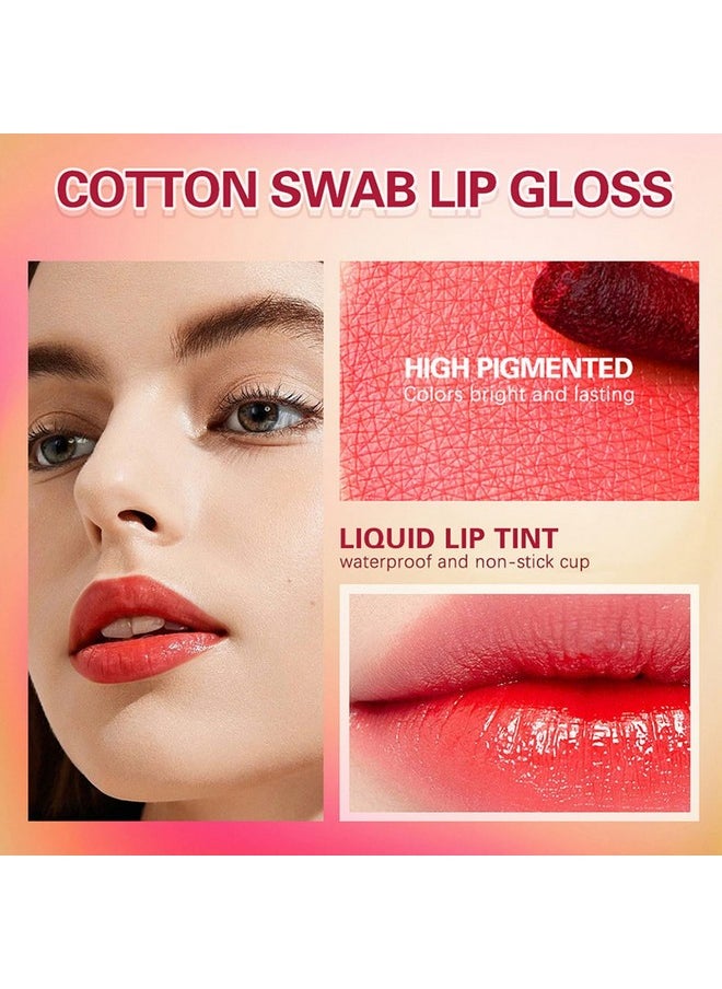 SWETIYOU Lip Tint Cotton Swab, 20 Pcs Waterproof Non-Stick Cotton Swab Lipstick Long Lasting Q Tip Lip Tint Stain, Cute Lip Makeup Products(Pitaya)