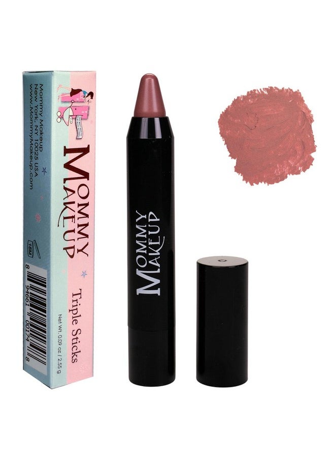 Mommy Makeup Triple Sticks Lipstick & Cream Blush in Daisy Glow (A Neutral Pink with Golden Shimmer) - Soft & Creamy, Moisturizing Multistick For Lips & Cheeks with Medium Coverage