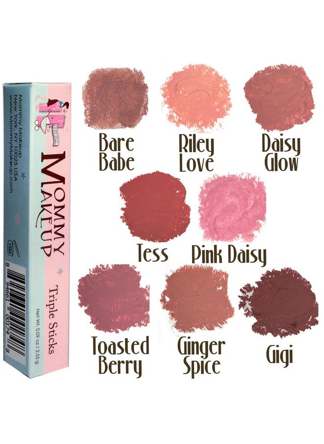 Mommy Makeup Triple Sticks Lipstick & Cream Blush in Daisy Glow (A Neutral Pink with Golden Shimmer) - Soft & Creamy, Moisturizing Multistick For Lips & Cheeks with Medium Coverage