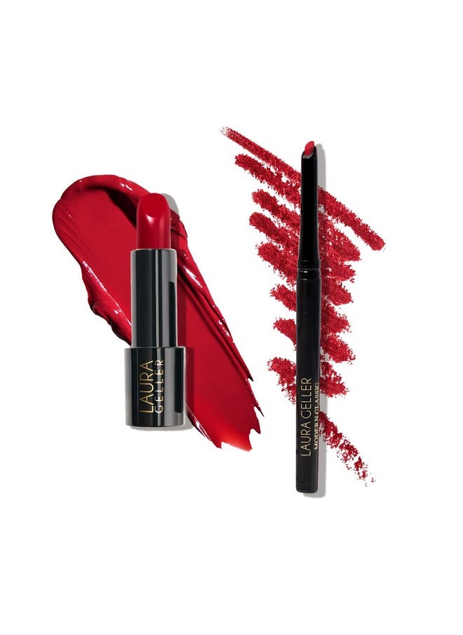 LAURA GELLER NEW YORK Modern Classic Duo - Red Radiance Lipstick + Ritzy Red Lip Liner - Ultra-Rich Color - Luxurious and Lightweight - Cream Finish