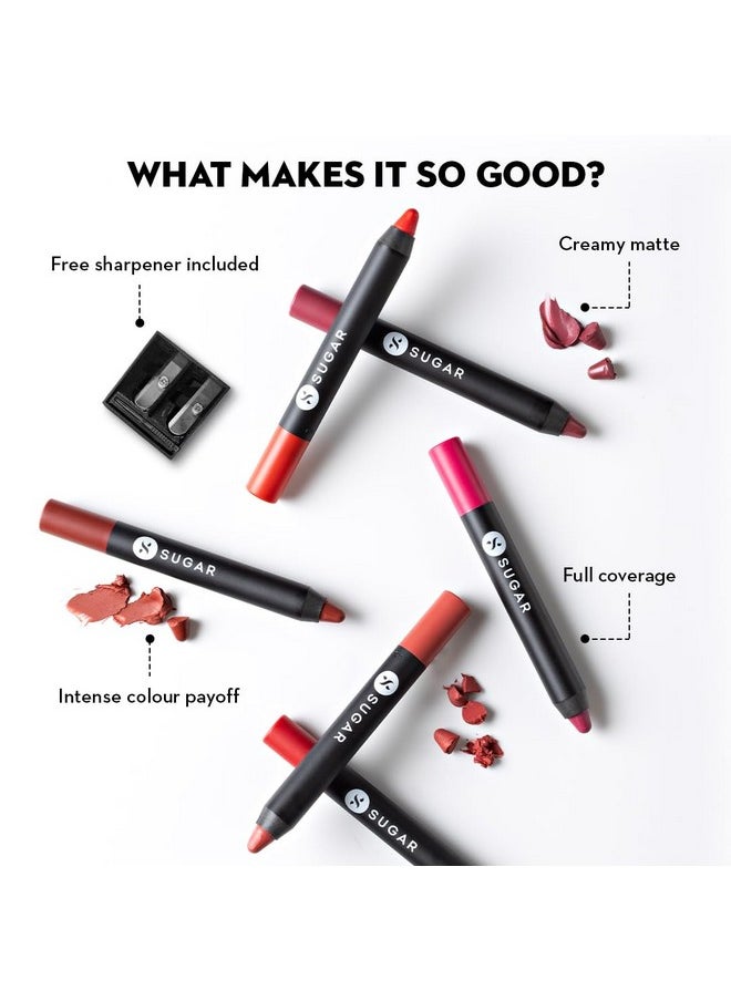 SUGAR Cosmetics Matte As Hell Crayon Lipstick - 15 Stephanie Plum (Plum Mauve) with Sharpener Highly Pigmented, Creamy Texture, Long Lasting Matte Finish