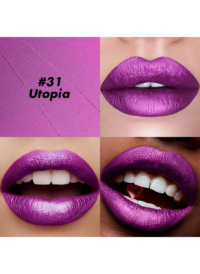 FOCALLURE Ultra Chic Metallic Lipstick,Rich Vitamin E Lip Crayon,Lightweight Shinning Color without Drying or Fading,Long Lasting Lips Makeup,#31 Utopia