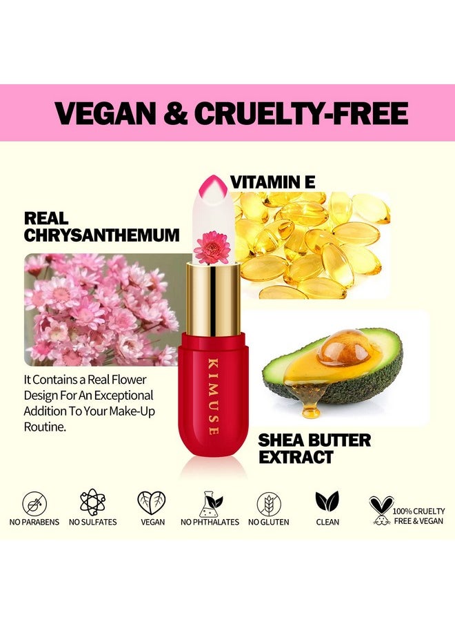 KIMUSE pH Lip Balm, Ph Lipstick Color Changing Flower Balm, Long-Lasting Hydrate & Plump Color Changing Lip Balm