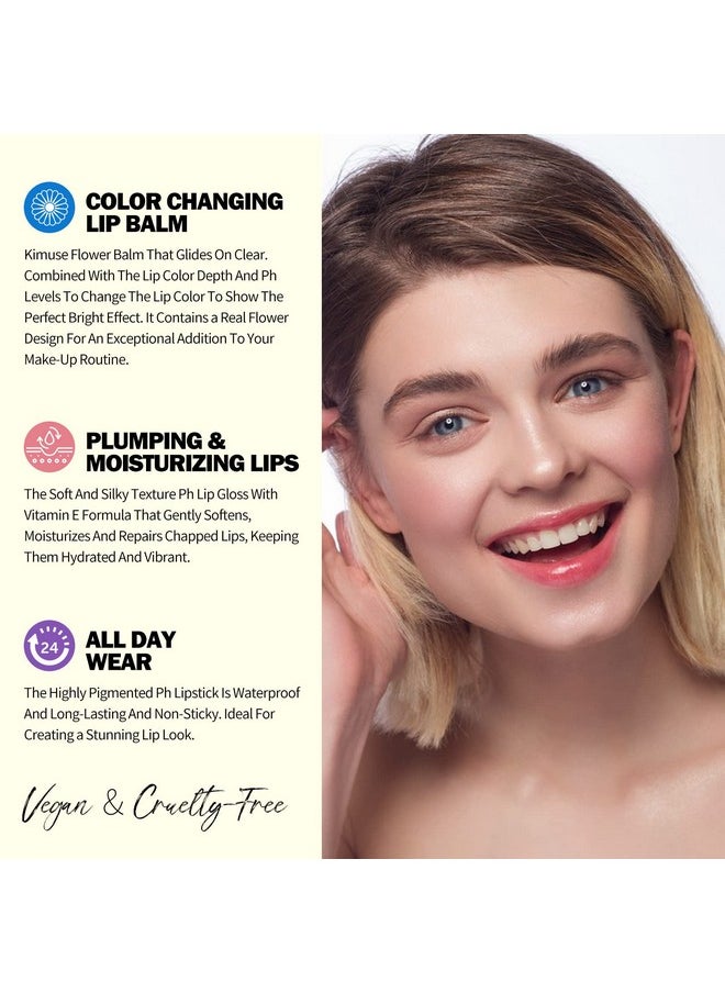 KIMUSE pH Lip Balm, Ph Lipstick Color Changing Flower Balm, Long-Lasting Hydrate & Plump Color Changing Lip Balm