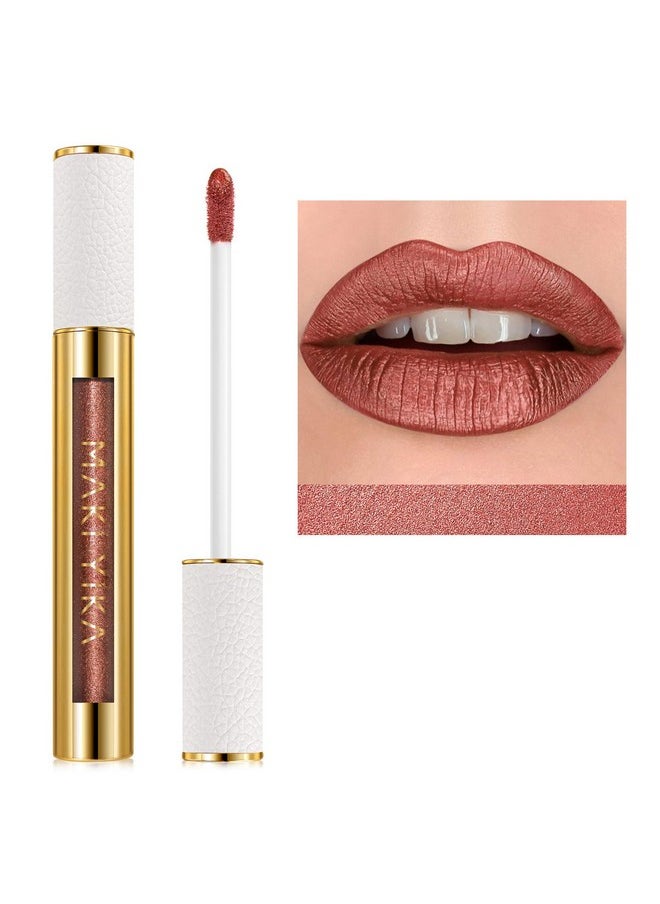 MAKI YIKA Metallic Lipsticks Long Lasting Brown Lipstick for Women, High Shine Glitter Lipstick No Smudge Transferproof iquid Lip Gloss (BR09 Celebration)
