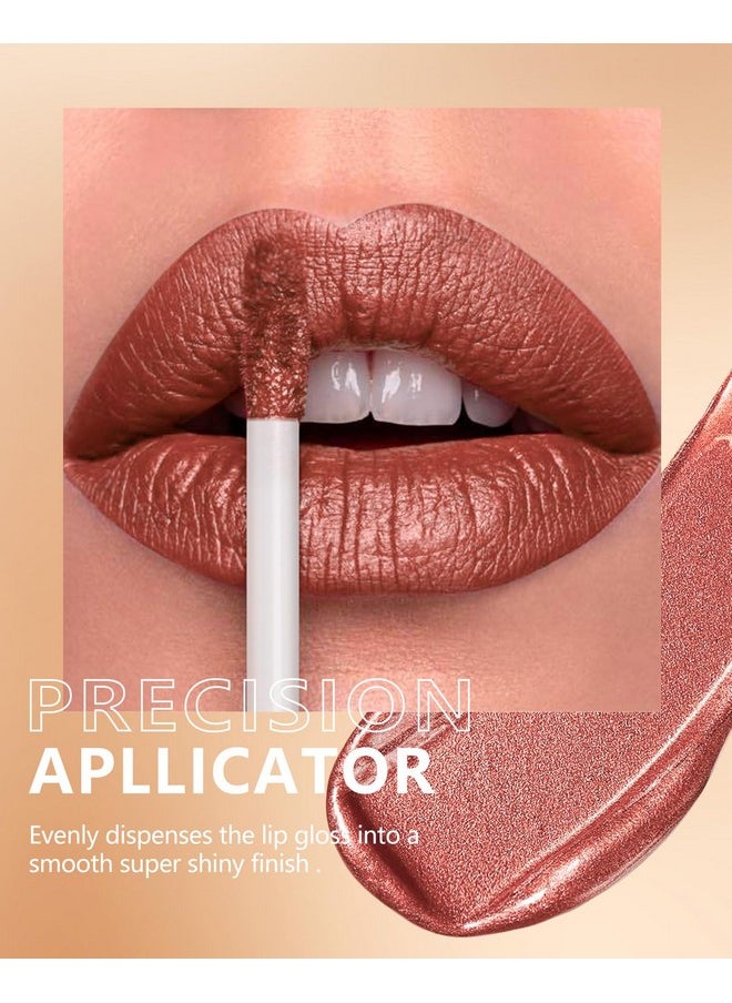 MAKI YIKA Metallic Lipsticks Long Lasting Brown Lipstick for Women, High Shine Glitter Lipstick No Smudge Transferproof iquid Lip Gloss (BR09 Celebration)