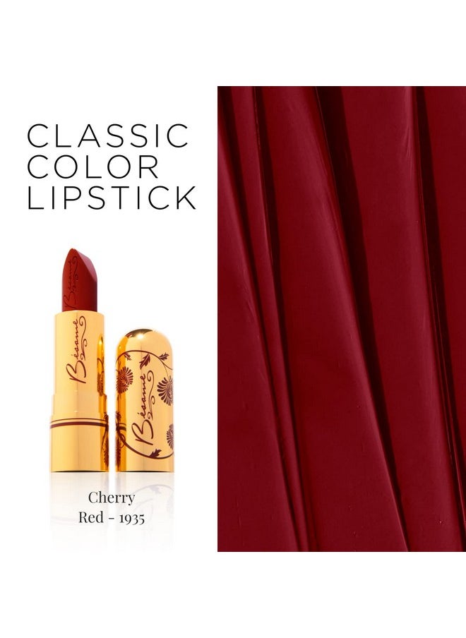 BESAME Cherry Red Lipstick 1935 Vintage Shade, Cool, Ripe Dark Red, Great for Medium to Deep Skin, With Moisturizing Vitamin E, Satin Finish, Long-Lasting Lip-Stick Color or Matte Lip Stain