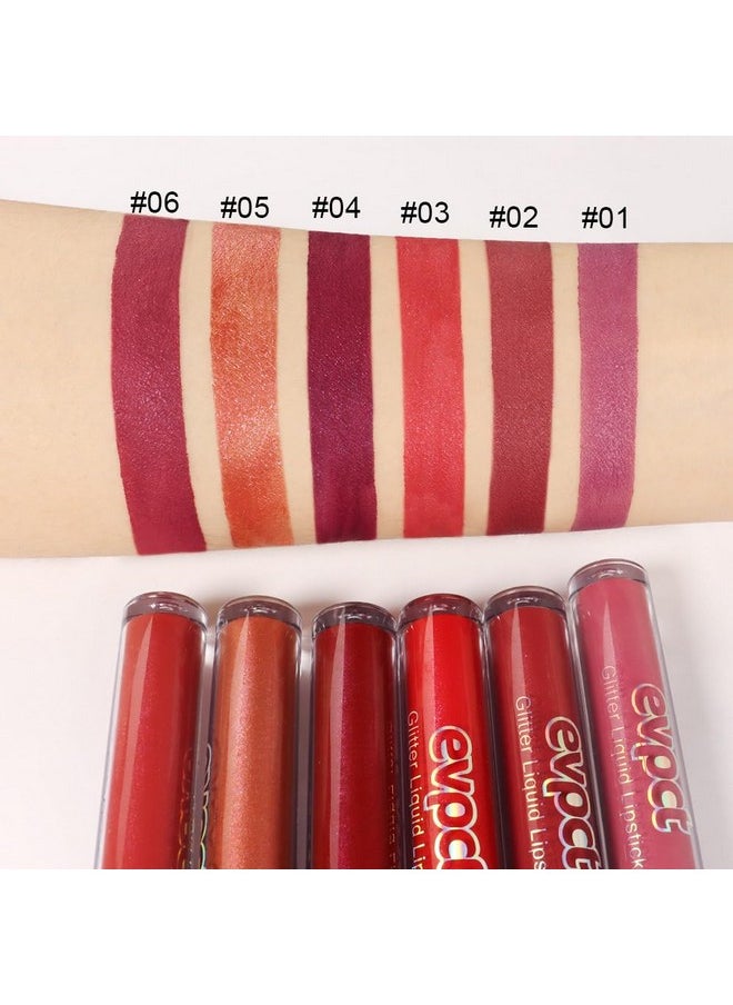 evpct 6Pcs Matte to Glitter Liquid Lipstick Long Lasting Lip Set Kit,6 Color Diamond Dark Red Pink Purple Mauve Glitter Sparkly Glossy Metallic Shimmer Sparkle Waterproof Lipstick Lip Gloss for Women