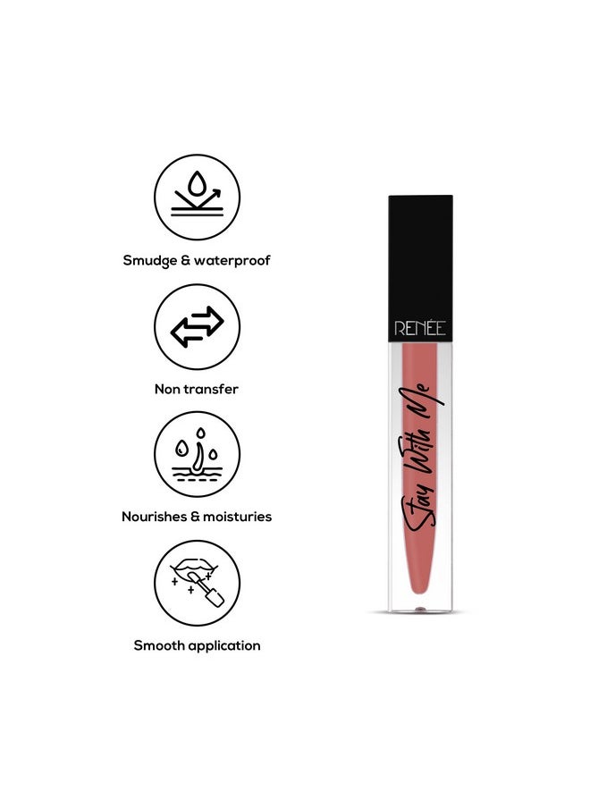 RENEE Stay With Me Matte Lip Color, Long Lasting, Non Transfer, Water & Smudge Proof, Light Weight Liquid Lipstick, Envy for Coral, 5ml