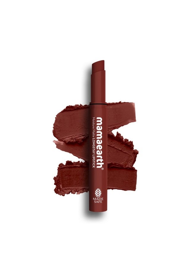 Mamaearth Moisture Matte Longstay Lipstick with Avocado Oil & Vitamin E for 12 Hour Long Stay - 2 g (Hazelnut Brown)
