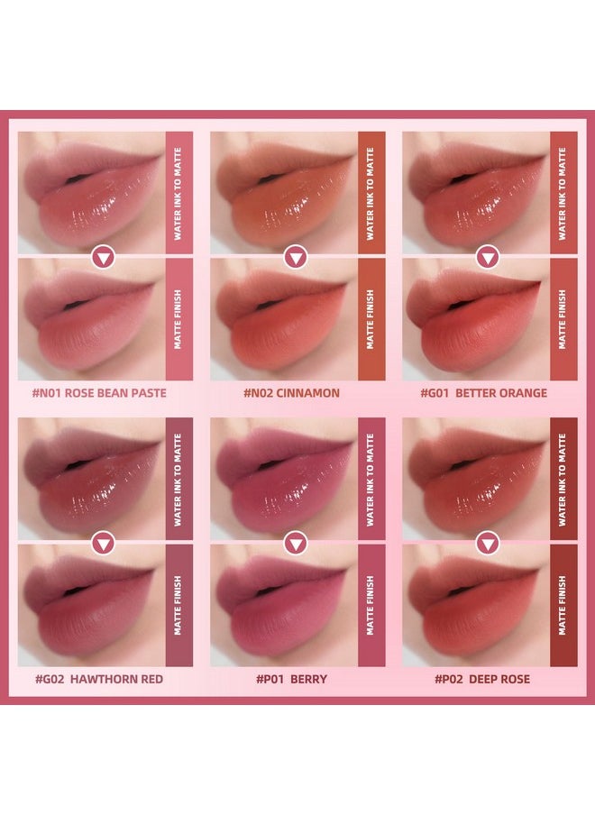 KIMUSE Water Gel Lip Tint 6 Colors Set, Highly Pigmented Long Lasting Moisturizing Glossy Lip Stains, Hydrate Lightweight Lip Gloss Makeup