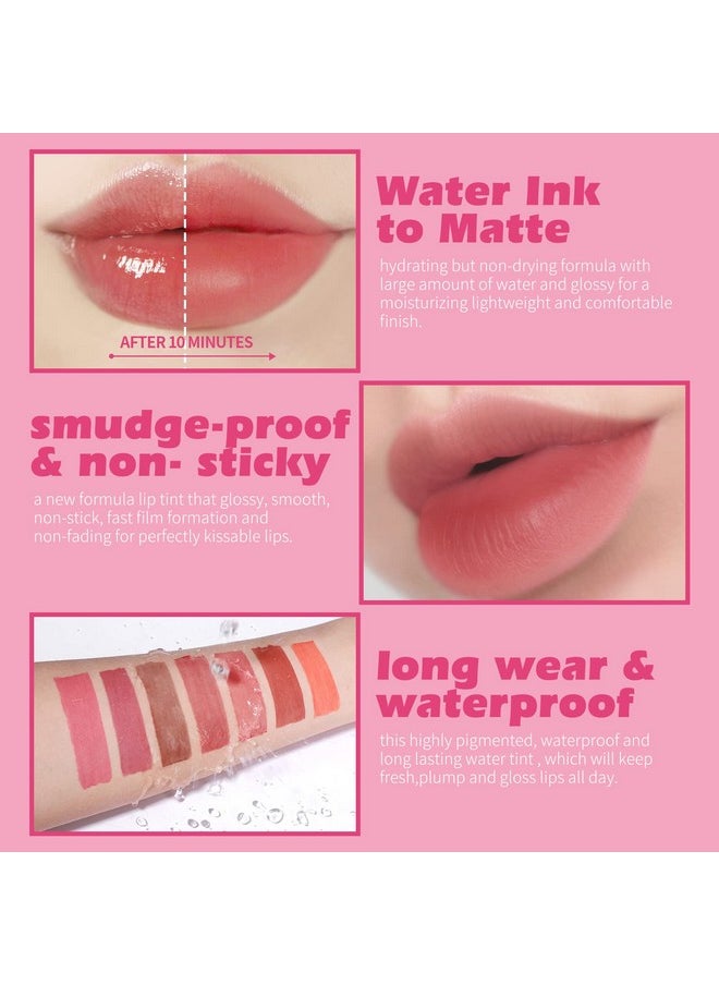 KIMUSE Water Gel Lip Tint 6 Colors Set, Highly Pigmented Long Lasting Moisturizing Glossy Lip Stains, Hydrate Lightweight Lip Gloss Makeup