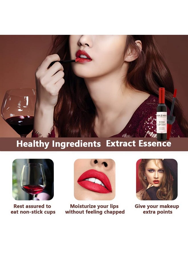 VOLLUCK Wine Liquid Lipstick, Lady Long Lasting Make Up Gloss Matte Lip Tint Wine Bottle Cover, Waterproof, Valentine's Day Gift Kit Ideas for Girlfriend, Mom, Friend (6 Colors)