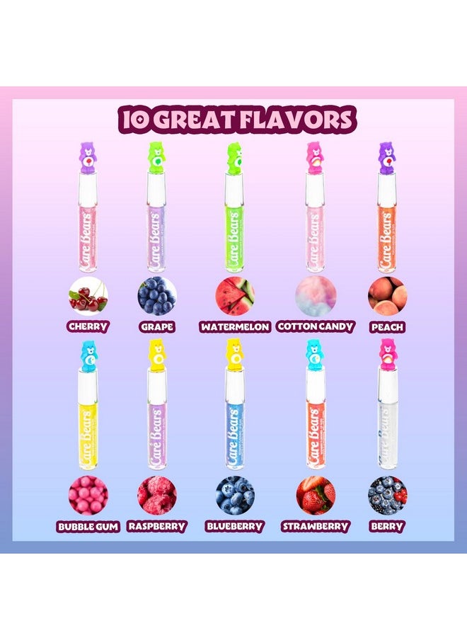 Townley Girl Care Bears 10 Piece Plant Based Lip Gloss, Girls Party Favors, First Makeup Set for Girl, Perfect for Parties, Sleepovers, and Birthday Gifts, Ages 3
